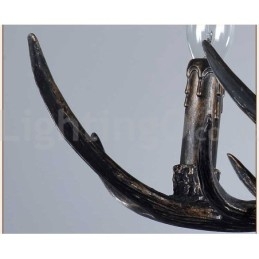 Lustre vintage rustique artistique rétro à 6 lumières en bois de cerf noir