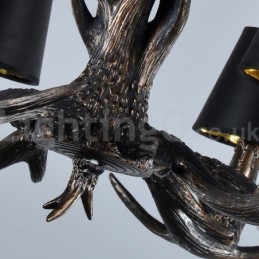 Lustre vintage rustique artistique rétro à 6 lumières en bois de cerf noir