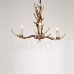 Lustre à bougie vintage rustique à 3 lumières en bois de cerf rétro artistique