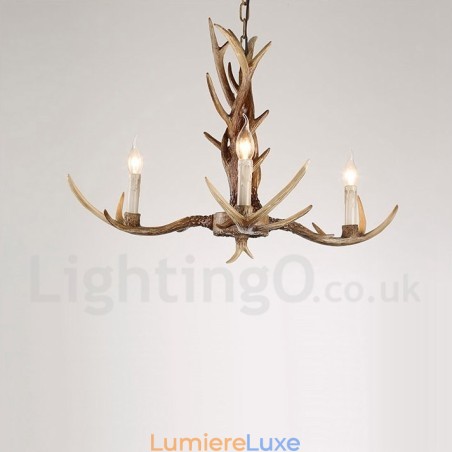 Lustre à bougie vintage rustique à 3 lumières en bois de cerf rétro artistique Lustre à bougie vintage rustique à 3 lumières en bois de cerf rétro artistique