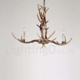 Lustre à bougie vintage rustique à 3 lumières en bois de cerf rétro artistique