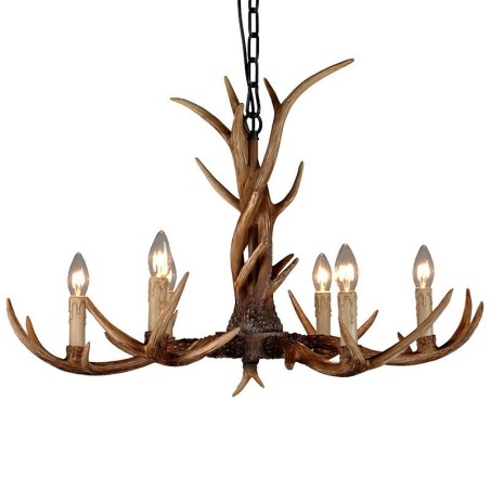 Lustre à bougie vintage rustique artistique rétro à 6 lumières en bois de cerf Lustre à bougie vintage rustique artistique rétro à 6 lumières en bois de cerf