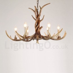 Lustre à bougie vintage rustique artistique rétro à 6 lumières en bois de cerf