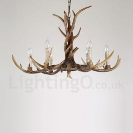 Lustre à bougie vintage rustique artistique rétro à 6 lumières en bois de cerf