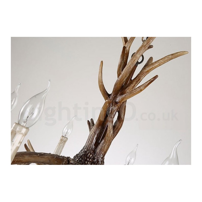 Lustre à bougie vintage rustique artistique rétro à 6 lumières en bois de cerf