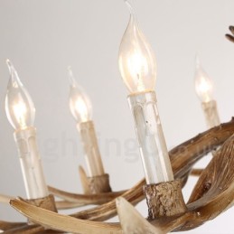 Lustre à bougie vintage rustique artistique rétro à 6 lumières en bois de cerf