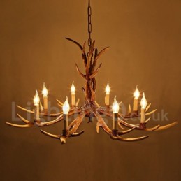 Lustre à bougie vintage rustique artistique rétro à 8 lumières en bois de cerf
