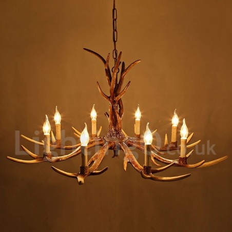 Lustre à bougie vintage rustique artistique rétro à 8 lumières en bois de cerf Lustre à bougie vintage rustique artistique rétro à 8 lumières en bois de cerf
