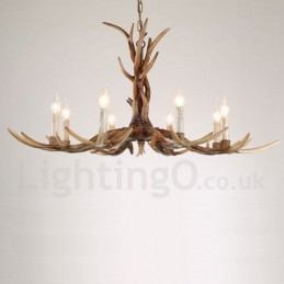 Lustre à bougie vintage rustique artistique rétro à 8 lumières en bois de cerf