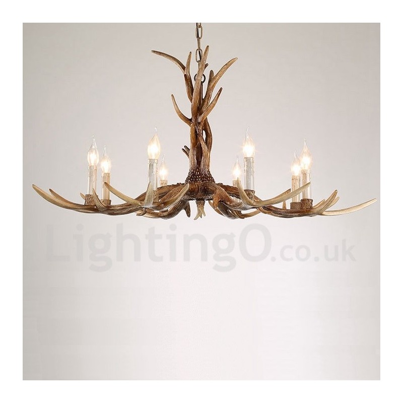 Lustre à bougie vintage rustique artistique rétro à 8 lumières en bois de cerf