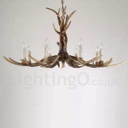 Lustre à bougie vintage rustique artistique rétro à 8 lumières en bois de cerf