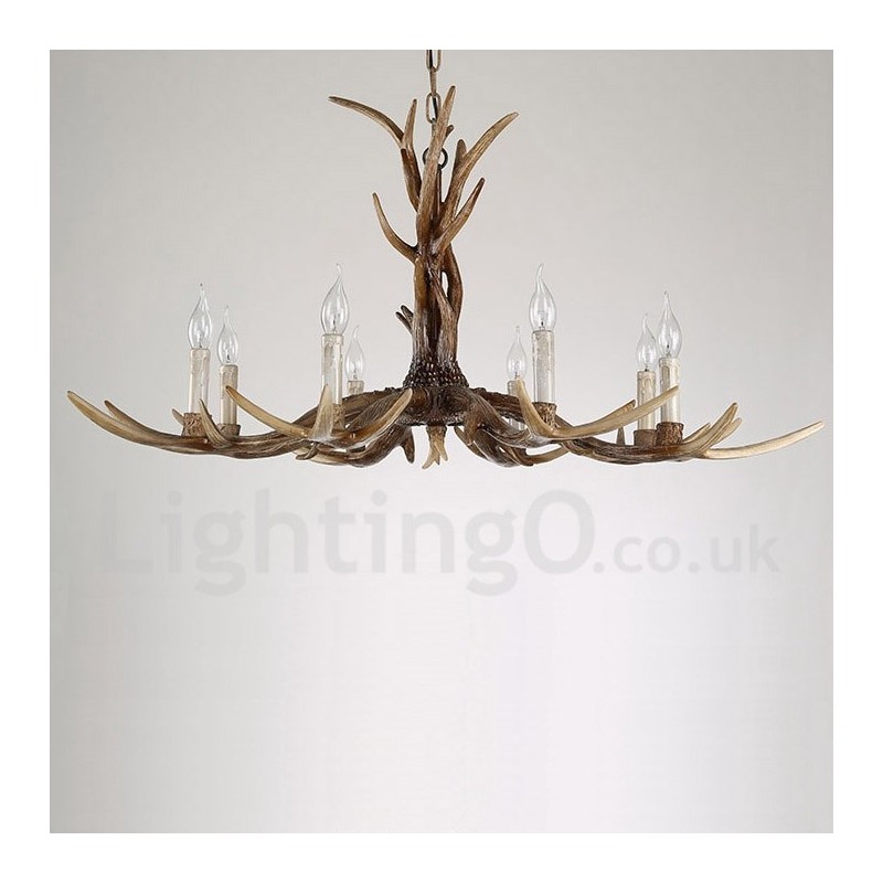 Lustre à bougie vintage rustique artistique rétro à 8 lumières en bois de cerf