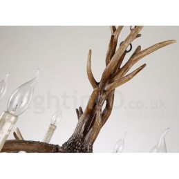 Lustre à bougie vintage rustique artistique rétro à 8 lumières en bois de cerf