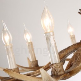Lustre à bougie vintage rustique artistique rétro à 8 lumières en bois de cerf
