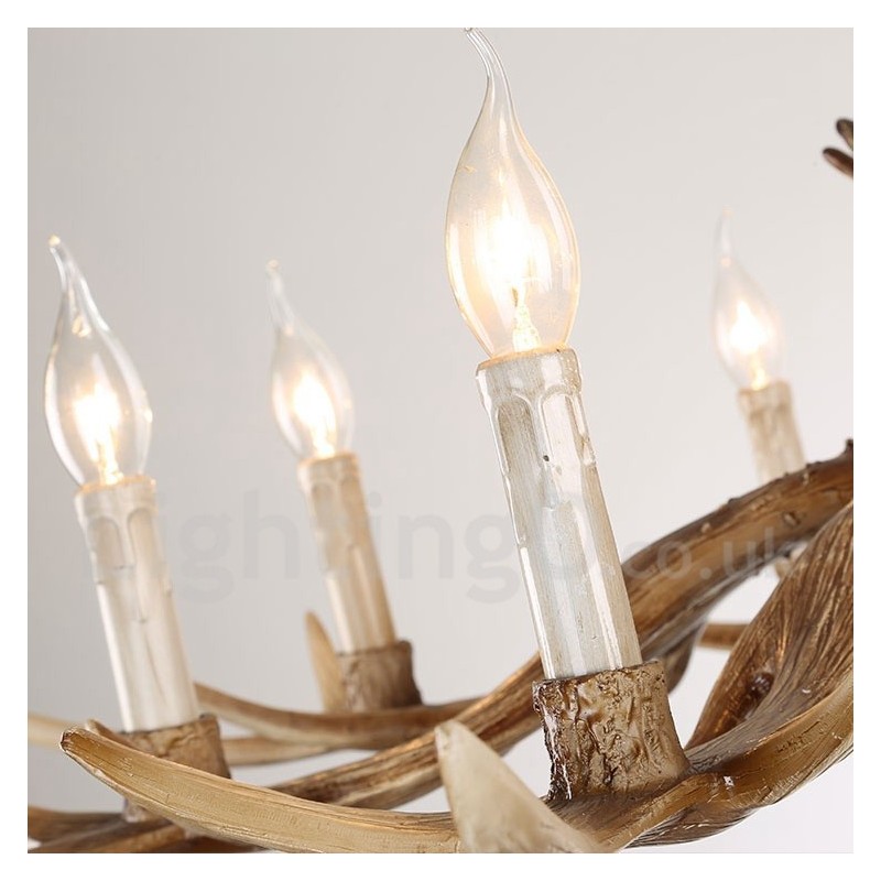 Lustre à bougie vintage rustique artistique rétro à 8 lumières en bois de cerf