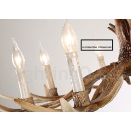 Lustre à bougie vintage rustique artistique rétro à 8 lumières en bois de cerf