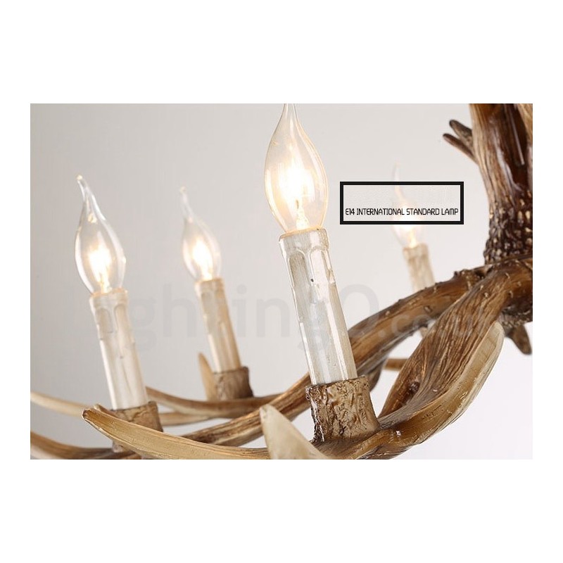 Lustre à bougie vintage rustique artistique rétro à 8 lumières en bois de cerf