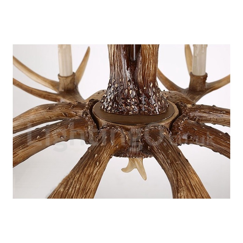 Lustre à bougie vintage rustique artistique rétro à 8 lumières en bois de cerf