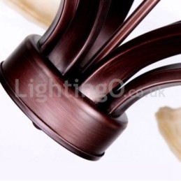 Lustre rustique en verre à 6 ampoules avec abat-jour en acier inoxydable
