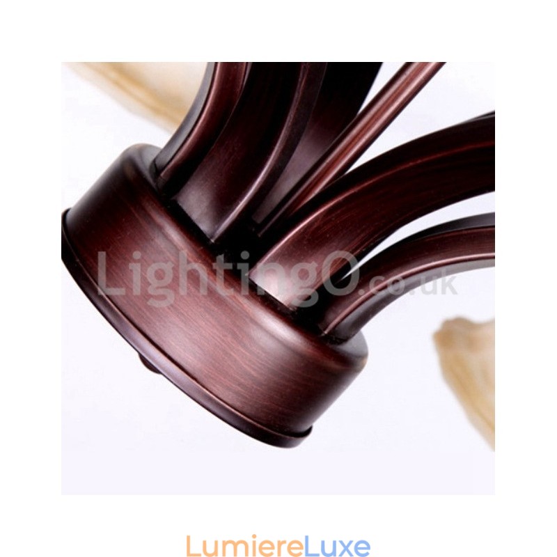 Lustre rustique en verre à 6 ampoules avec abat-jour en acier inoxydable