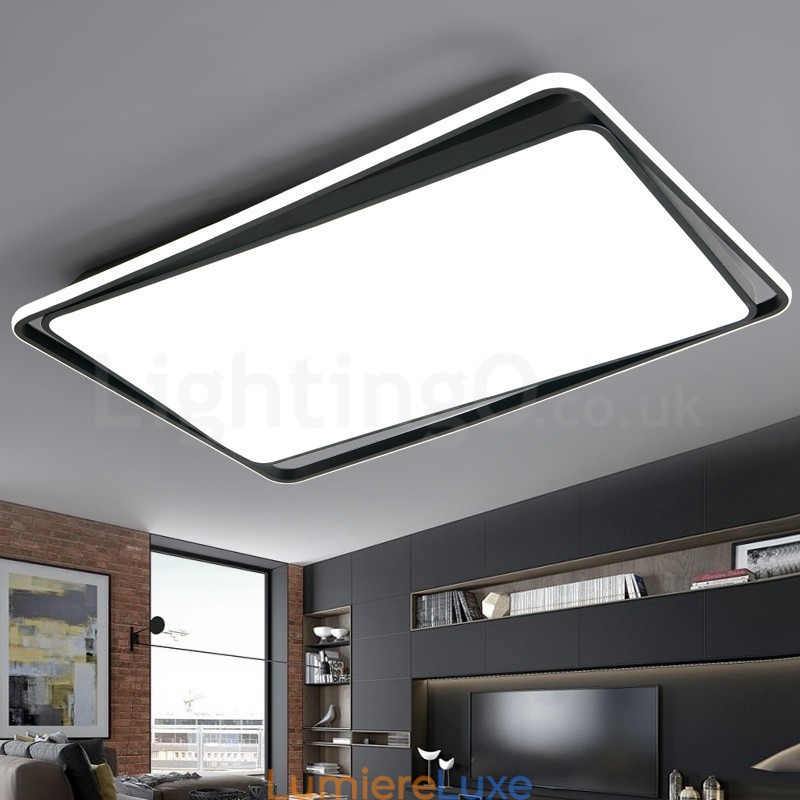 Plafonnier rectangulaire moderne noir et blanc à montage encastré