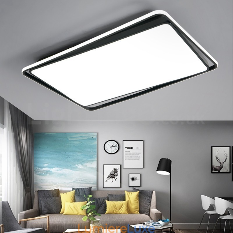Plafonnier rectangulaire moderne noir et blanc à montage encastré