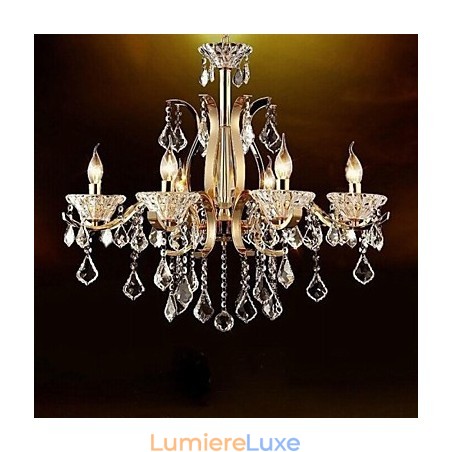 Lustre en cristal de fer forgé doré de haute qualité à 6 lumières Lustre en cristal de fer forgé doré de haute qualité à 6 lumières