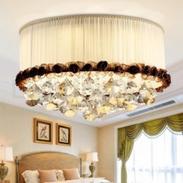 Plafonnier rond en cristal contemporain et moderne de 50 cm avec abat-jour en tissu