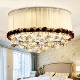 Plafonnier rond en cristal contemporain et moderne de 50 cm avec abat-jour en tissu