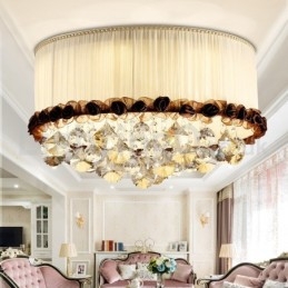 Plafonnier rond en cristal contemporain et moderne de 50 cm avec abat-jour en tissu