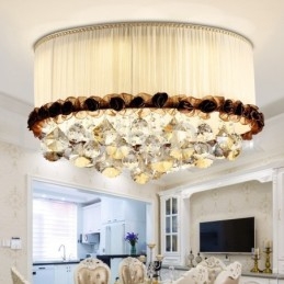Plafonnier rond en cristal contemporain et moderne de 50 cm avec abat-jour en tissu