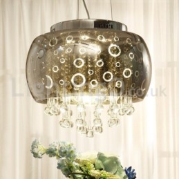 Suspension moderne en cristal avec abat-jour rond en verre de 40 cm