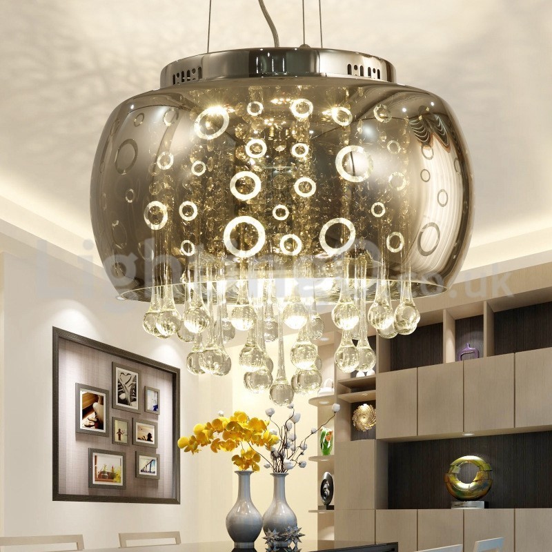 Suspension moderne en cristal avec abat-jour rond en verre de 40 cm
