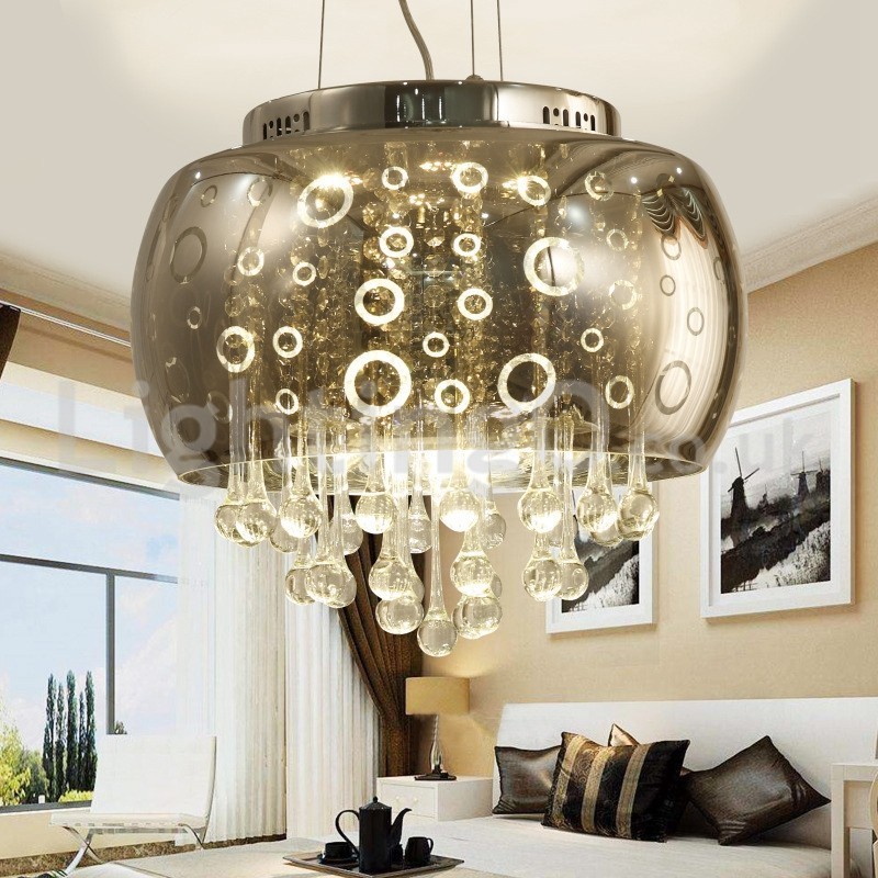 Suspension moderne en cristal avec abat-jour rond en verre de 40 cm