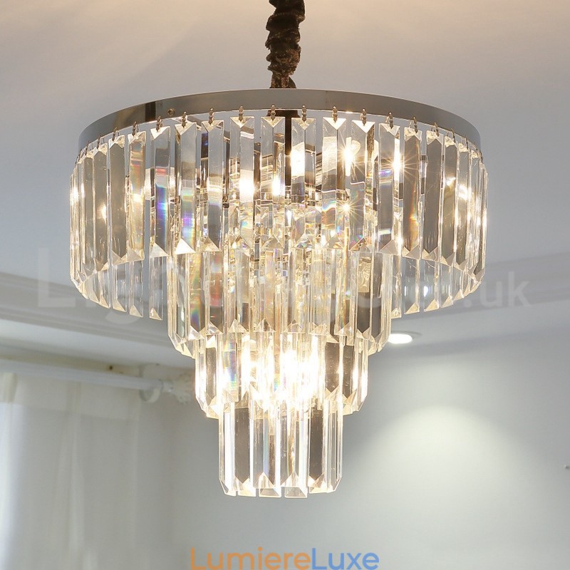 Suspension ronde en cristal à 4 niveaux, élégante et bon marché, moderne