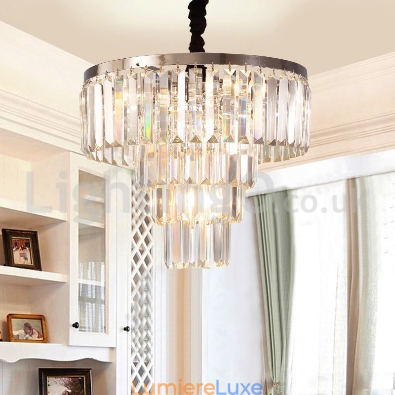 Suspension ronde en cristal à 4 niveaux, élégante et bon marché, moderne