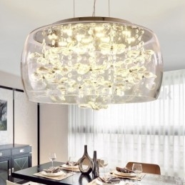 Suspension moderne en cristal avec abat-jour rond en verre transparent de 40 cm et 50 cm
