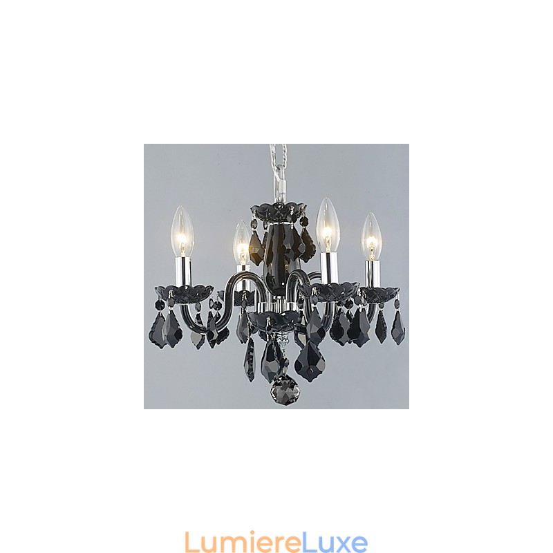 Lustre en cristal noir à 4 lumières avec bougies