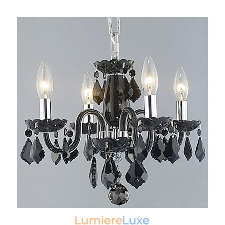 Lustre en cristal noir à 4 lumières avec bougies Lustre en cristal noir à 4 lumières avec bougies