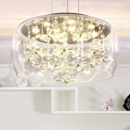 Suspension moderne en cristal avec abat-jour rond en verre transparent de 40 cm et 50 cm