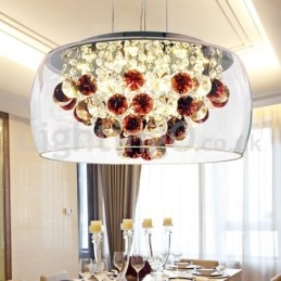 Suspension moderne en cristal avec abat-jour rond en verre transparent de 40 cm et 50 cm