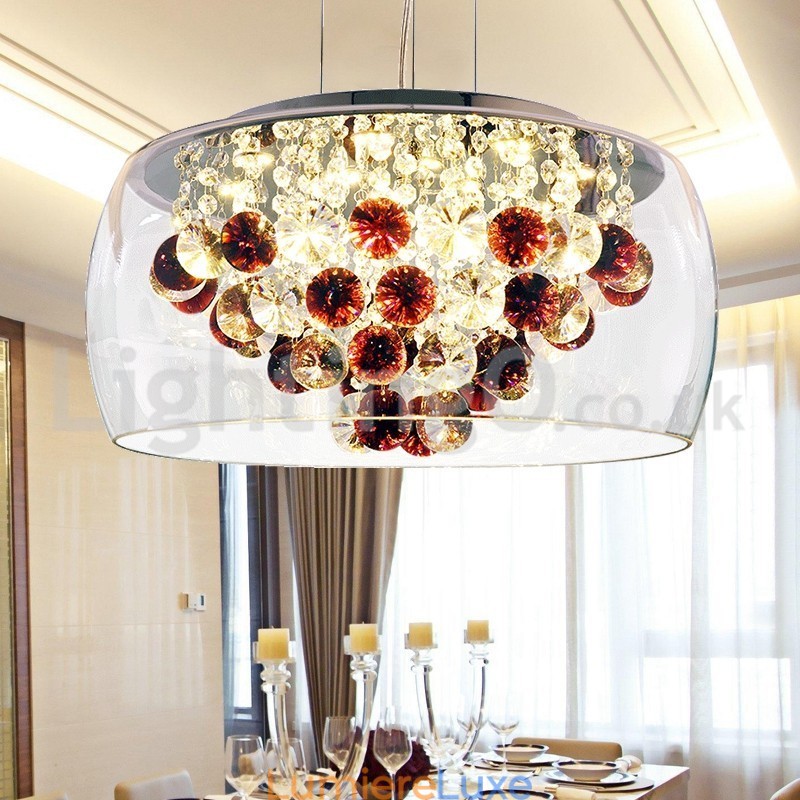 Suspension moderne en cristal avec abat-jour rond en verre transparent de 40 cm et 50 cm