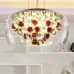 Suspension moderne en cristal avec abat-jour rond en verre transparent de 40 cm et 50 cm
