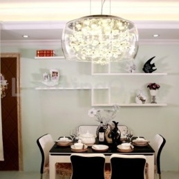 Suspension moderne en cristal avec abat-jour rond en verre transparent de 40 cm et 50 cm