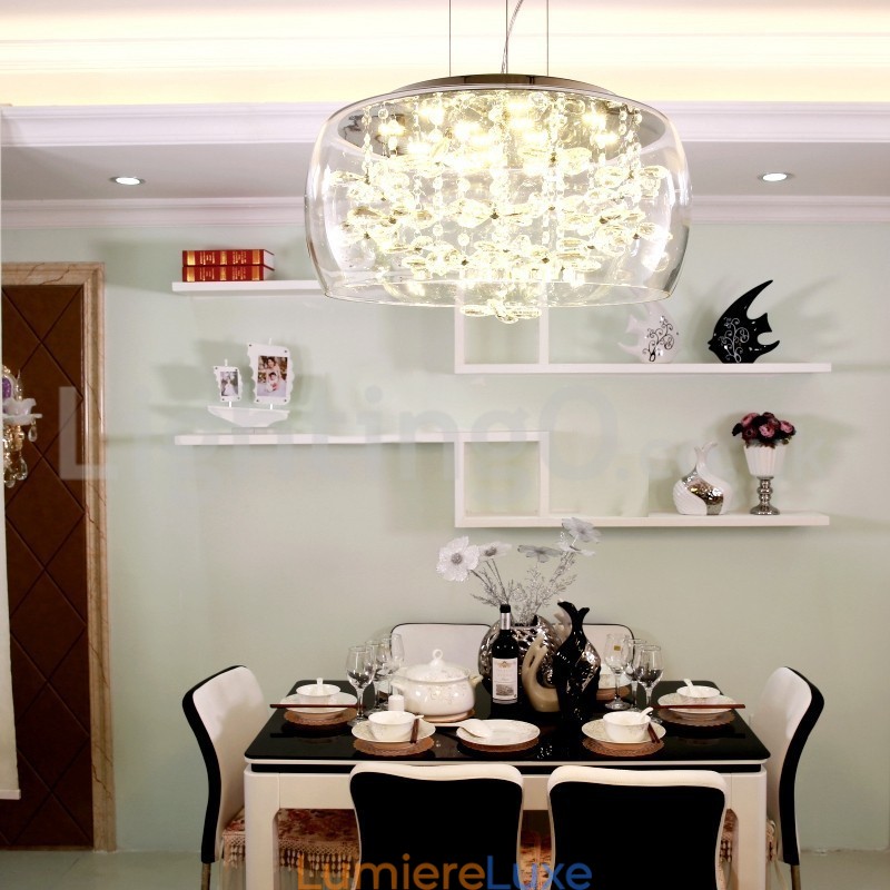 Suspension moderne en cristal avec abat-jour rond en verre transparent de 40 cm et 50 cm