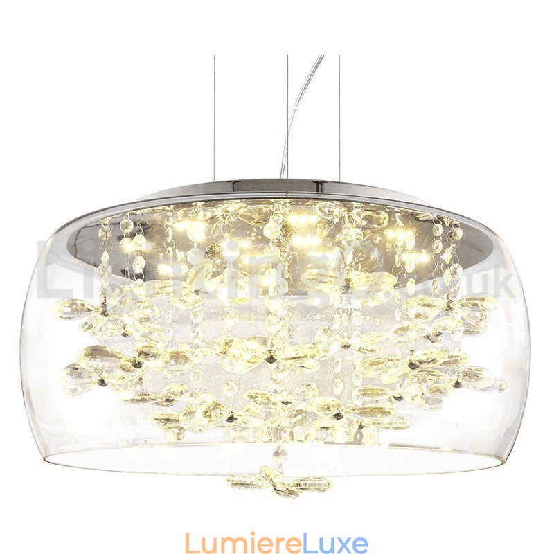 Suspension moderne en cristal avec abat-jour rond en verre transparent de 40 cm et 50 cm