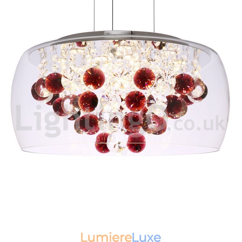 Suspension moderne en cristal avec abat-jour rond en verre transparent de 40 cm et 50 cm