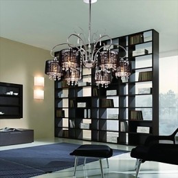 Lustre moderne contemporain en cristal et métal chromé