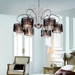 Lustre moderne contemporain en cristal et métal chromé