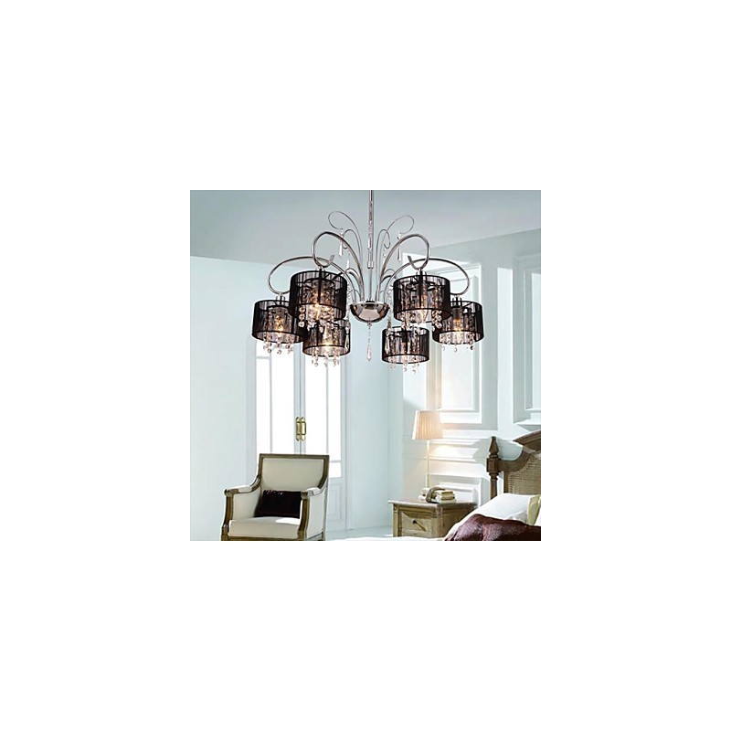 Lustre moderne contemporain en cristal et métal chromé